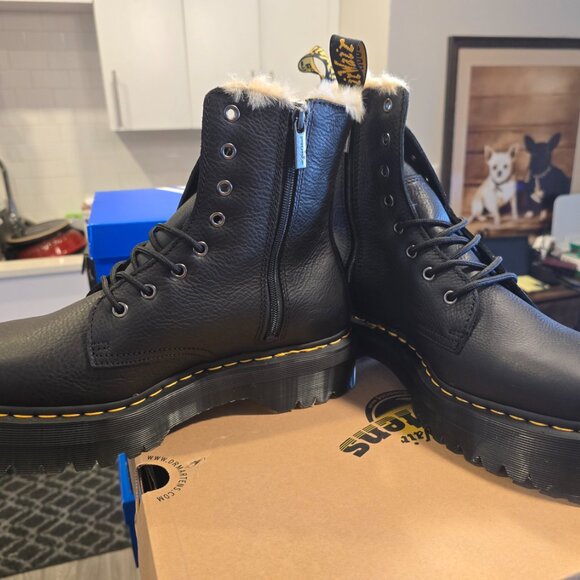 Dr. Martens Jadon Faux Fur Lined Leather Platform Combat Boots Black Mens SZ 12 - Picture 3 of 9